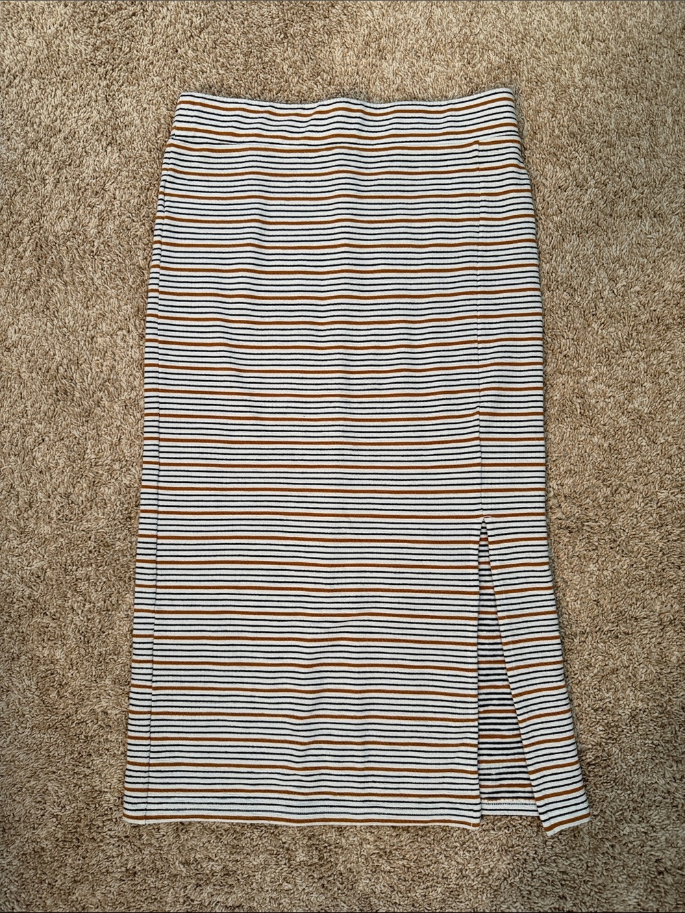 LOFT Striped Midi Skirt in White, Mustard, & Black